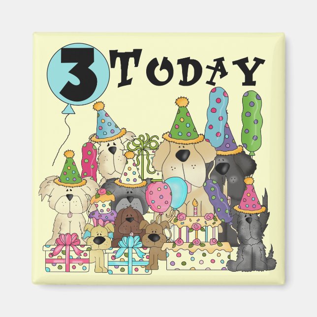Aimant Chiots 3e anniversaire Bash Tshirts et cadeaux (Devant)