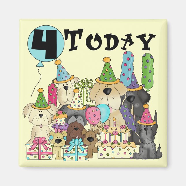 Aimant Chiots 4e anniversaire Bash Tshirts et cadeaux (Devant)