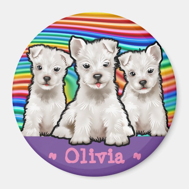 Aimant Chiots arc-en-ciel de forme personnalisée. (Devant)