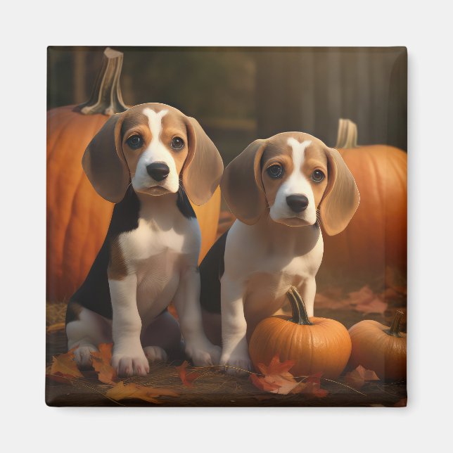 Aimant Chiots Beagle Autumn Delight Citrouille (Devant)
