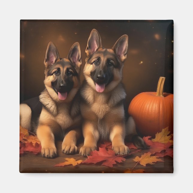 Aimant Chiots Berger Allemand Délice d'Automne Citrouille (Devant)