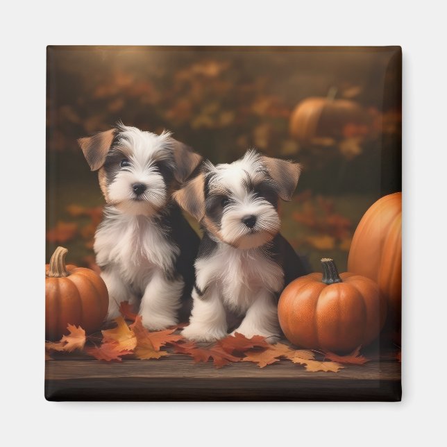 Aimant Chiots Biewer Terrier Automne Délice Citrouille (Devant)