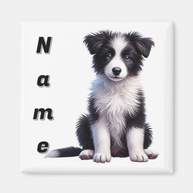 Aimant Chiots Border Collie Personnalisés Mignons (Devant)