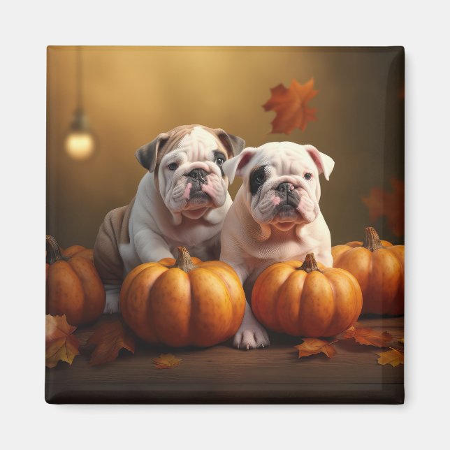 Aimant Chiots Bouledogue Délice d'Automne Citrouille (Devant)