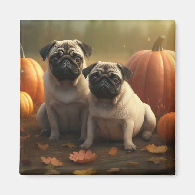 Aimant Chiots Carlin Délice d'Automne Citrouille (Devant)