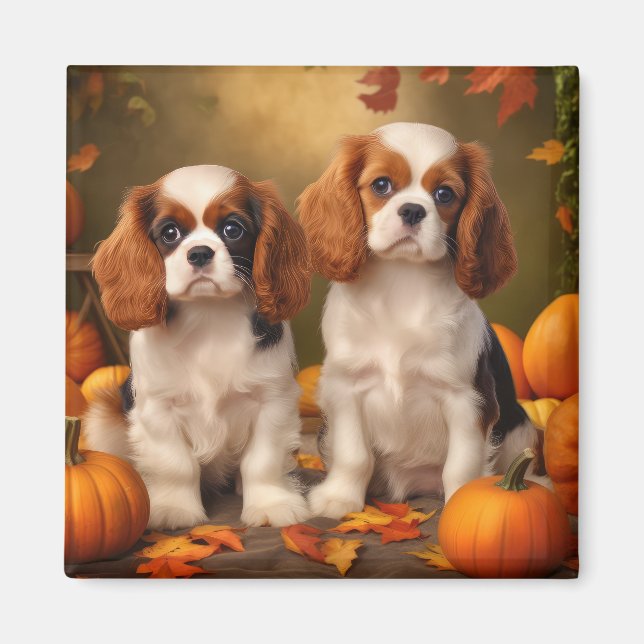 Aimant Chiots Cavalier King Charles Spaniel Citrouille d' (Devant)