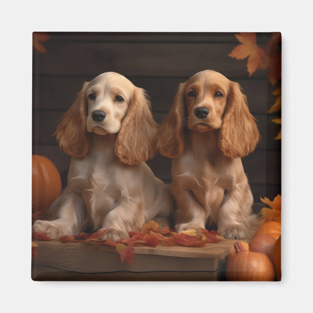 Aimant Chiots Cocker Spaniel Délice d'Automne Citrouille  (Devant)