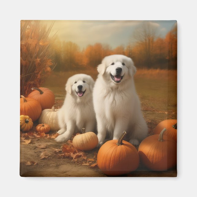 Aimant Chiots des Pyrénées Délice d'Automne Citrouille  (Devant)