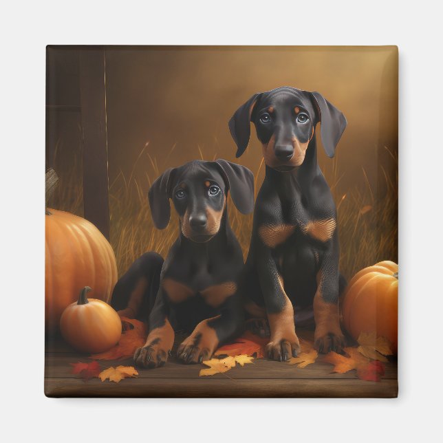 Aimant Chiots Doberman Délice d'Automne Citrouille  (Devant)