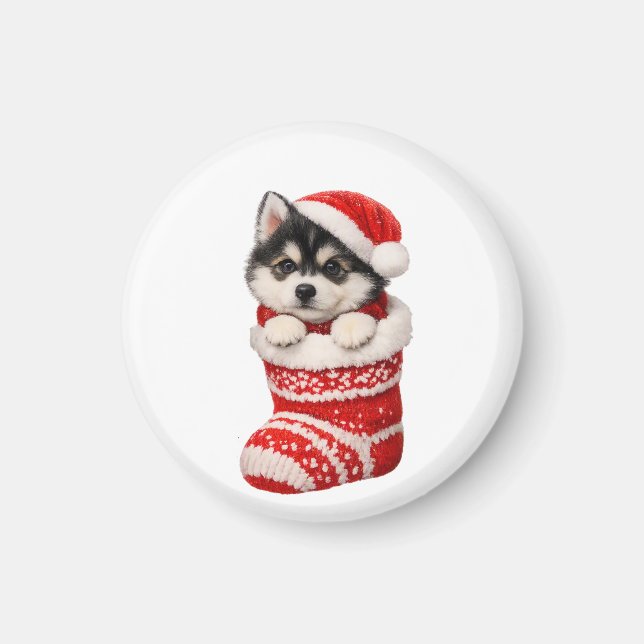 Aimant Chiots Husky de Noël  (Devant)