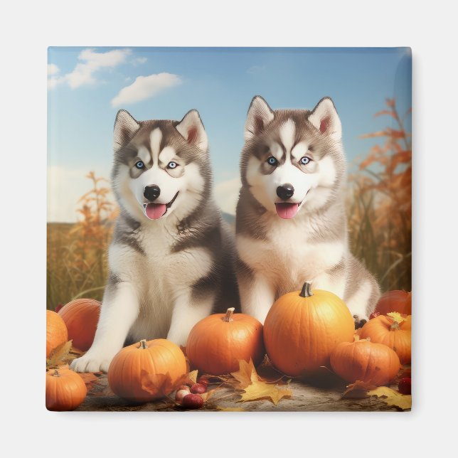 Aimant Chiots Malamute d'Alaska Délice d'Automne Citrouil (Devant)
