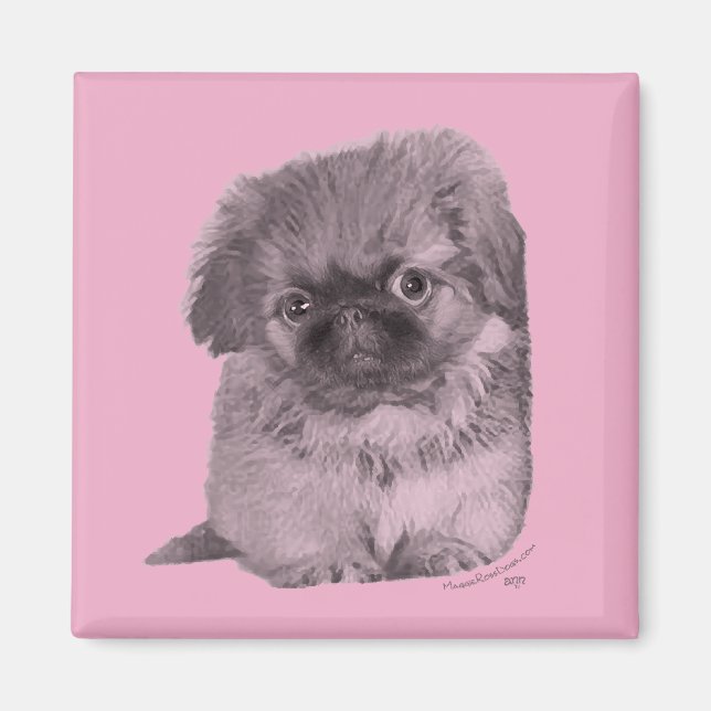 Aimant Chiots Pékinois en Rose (Devant)