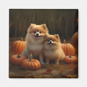 Aimant Chiots Poméranie Joie d'Automne Citrouille