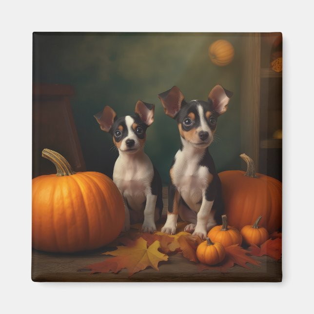 Aimant Chiots Rat Terrier Délice d'Automne Citrouille  (Devant)