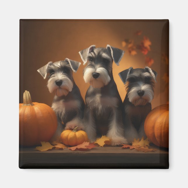 Aimant Chiots Schnauzer Délice d'Automne Citrouille (Devant)