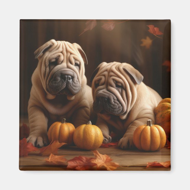 Aimant Chiots Shar Pei Délice d'Automne Citrouille (Devant)