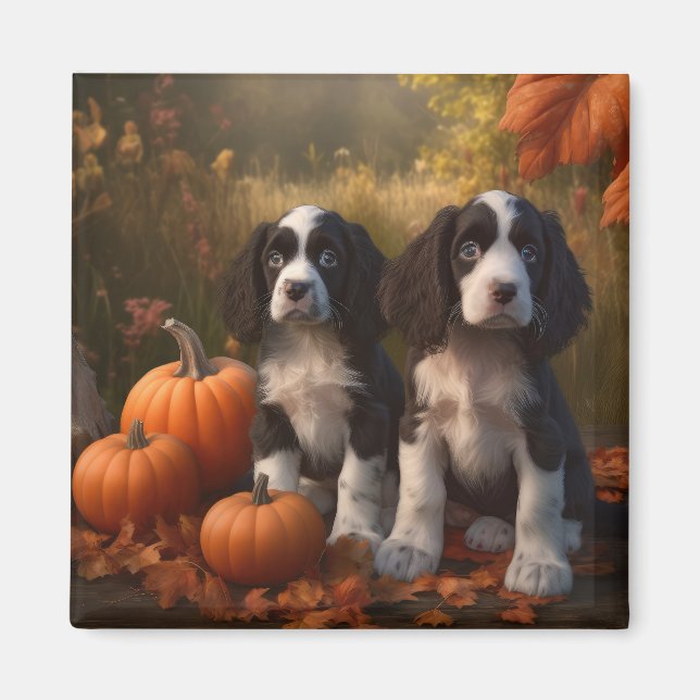 Aimant Chiots Springer Spaniel Délice d'Automne Citrouill (Devant)