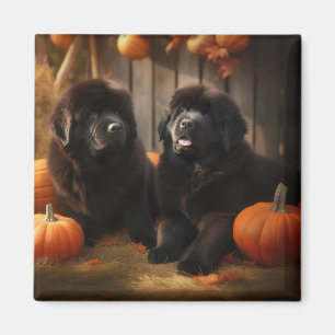 Aimant Chiots Terre-Neuve Délice d'Automne Citrouille