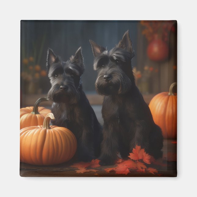 Aimant Chiots Terrier Écossais Délice d'Automne Citrouill (Devant)