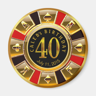 Aimant Chip Casino Vegas 40e anniversaire   or rouge noir