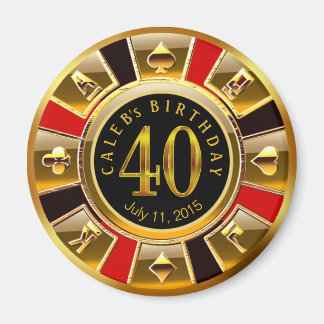 Aimant Chip Casino Vegas 40e anniversaire | or rouge noir
