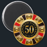 Aimant Chip Casino Vegas 50e anniversaire | or rouge noir<br><div class="desc">Un très cool rouge,  or et noir Las Vegas Birthday Casino Chip gardien de la puce aimer pour un 50e anniversaire. Utilisez le bouton PERSONNALISER IT pour ajouter votre propre texte.</div>