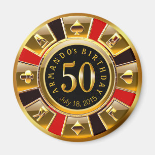 Aimant Chip Casino Vegas 50e anniversaire   or rouge noir