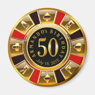Aimant Chip Casino Vegas 50e anniversaire | or rouge noir