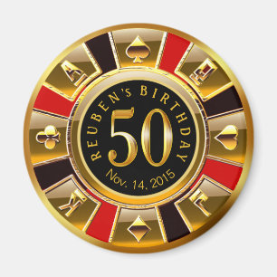 Aimant Chip Casino Vegas 50e anniversaire   or rouge noir