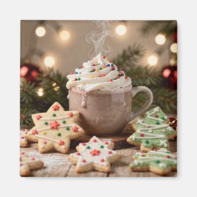 Aimant Chocolat Chaud et Biscuits au Sucre | Noël (Devant)