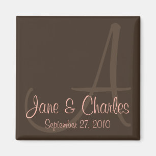 Aimant Chocolat et monogramme rose • Sauvez l'aimant de
