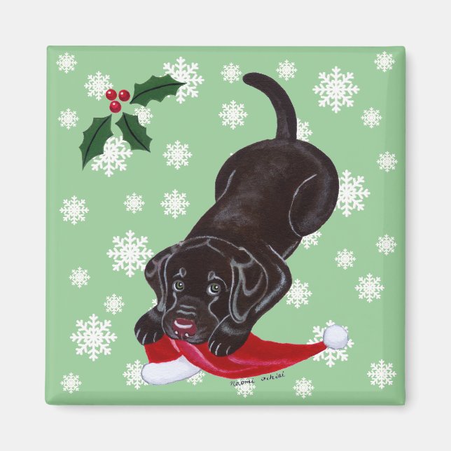 Aimant Chocolat Labrador Chiot et Santa Hat Noël (Devant)