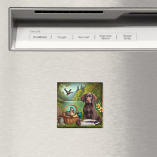 Aimant Chocolat Labrador Chiot près d'un lac avec des can