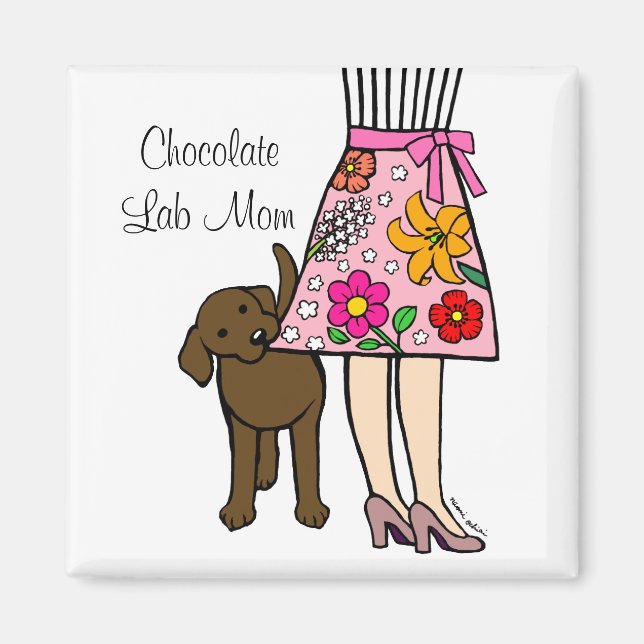 Aimant Chocolat Labrador et dessin de jupe de maman (Devant)