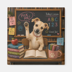 Aimant Choisis-moi ! Chien d'école mignon levant la patte