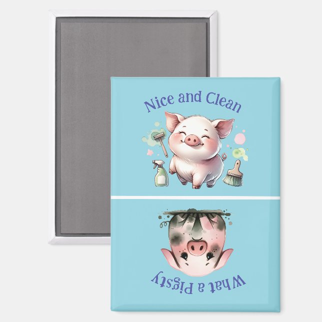 Aimant Chore Reminder Clean Dirty Watercolor Pigsty (Recto/Verso)