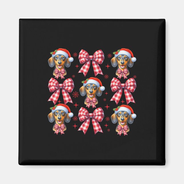 Aimant Chou Dachshund Chien Rouge Coquette Bow Christma (Devant)