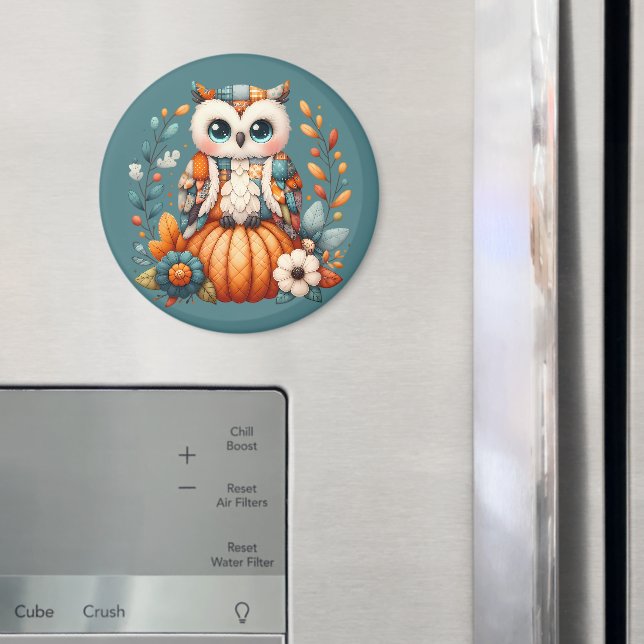Aimant Chouette à écaille sur Citrouille — Chouette à cot (In situ (réfrigérateur))