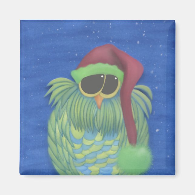 Aimant Chouette adorable avec chapeau de Santa (Devant)