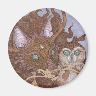 Aimant Chouette aux yeux clairs et dragon