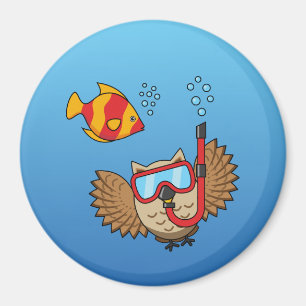 Aimant Chouette avec masque tuba et poisson tropical
