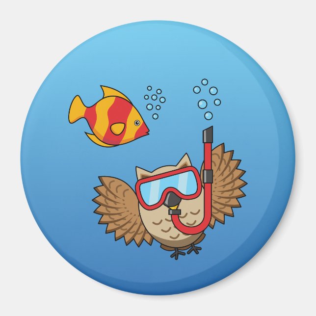 Aimant Chouette avec masque tuba et poisson tropical (Devant)