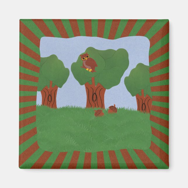 Aimant Chouette dans la conception de Sunburst de chêne A (Devant)