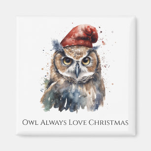 Aimant Chouette de Noël à l'aquarelle personnalisée avec