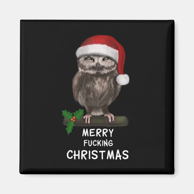 Aimant Chouette de Noël Joyeuse Ing (d010-0514a) (Devant)