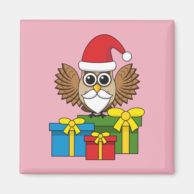 Aimant Chouette du Père Noël avec présents (Devant)