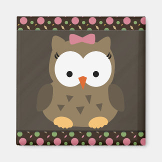 Aimant Chouette fille mignonne avec cabot rose