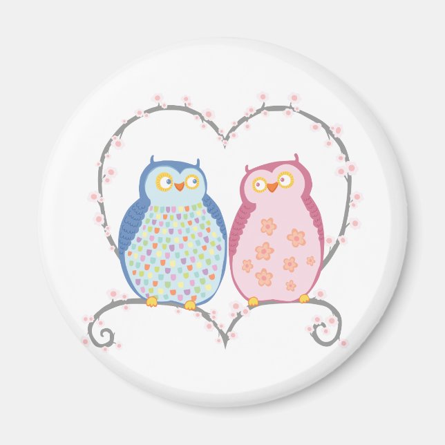 Aimant Chouette mignonne en amour Coeur rose Bleu Clipart (Devant)