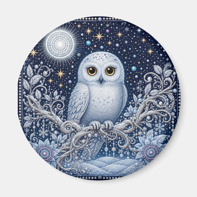 Aimant Chouette neige scintillante (Devant)