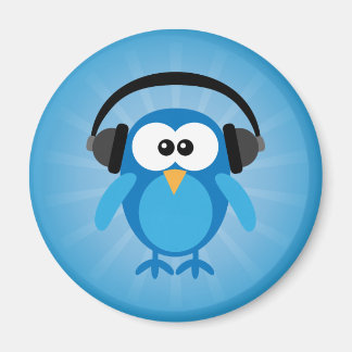 Aimant Chouette Rétro Bleue Funky Avec Casque